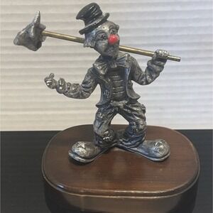 George Good Pewter Hobo Clown Figurine Sculpture Wood Mounted Hitchhiker Travel